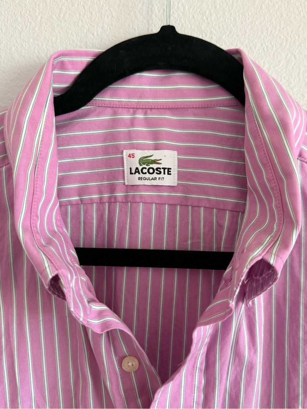 Lacoste Men’s Pink and White Striped Short-Sleeve Button-Down Shirt - Picture 3 of 4